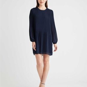 NWT Quince Navy Blue Pleated Chiffon Dress